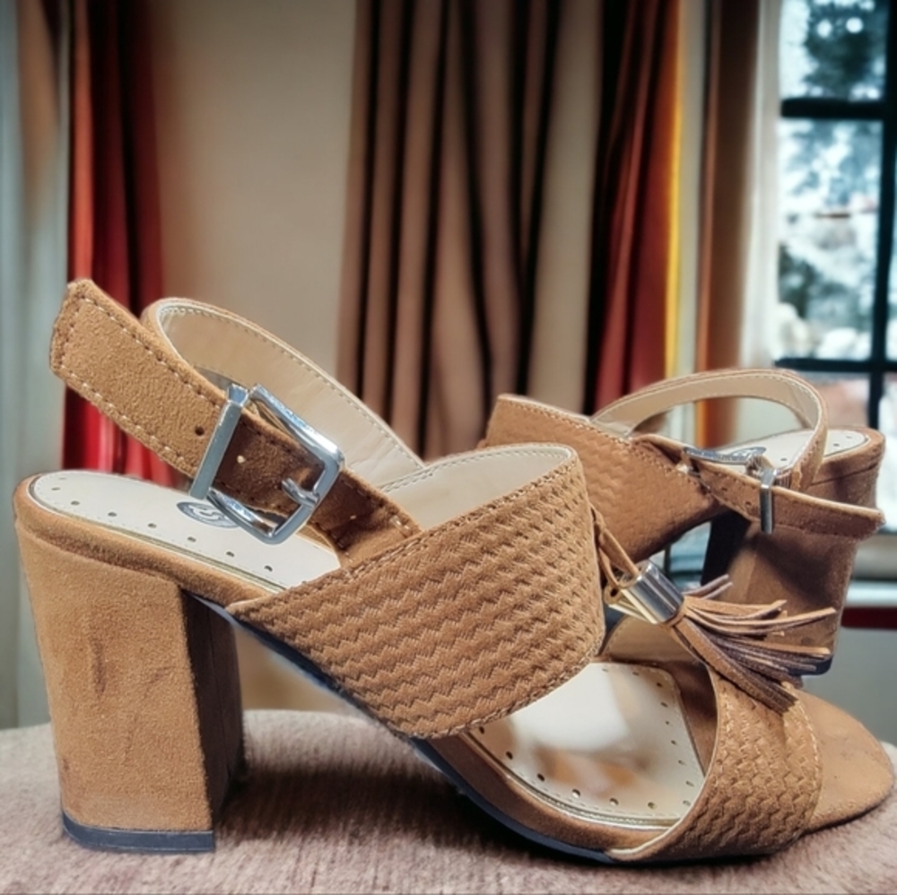 Gabby Block Heel Faux Suede Sandals‎ - Size 7